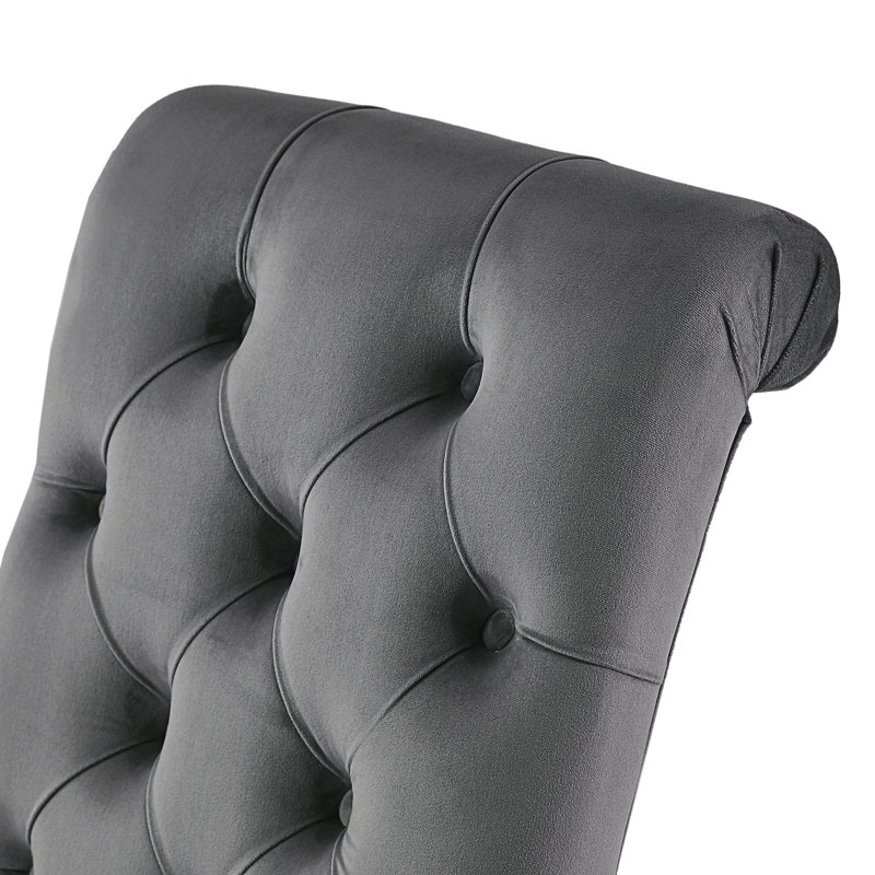 Chaise d'appoint rembourrée et capitonnée Ameriga, Espresso, Velours beige