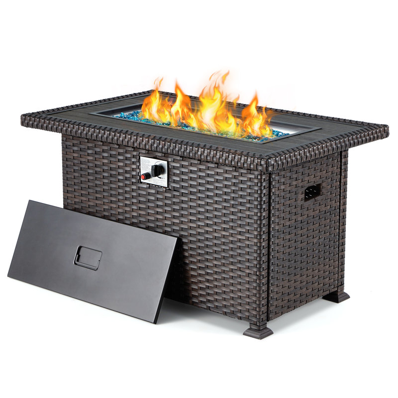 Table de foyer d'extérieur au propane Alumium, H 24,6 po x l 43,7 po x P 27,56 po, Brun