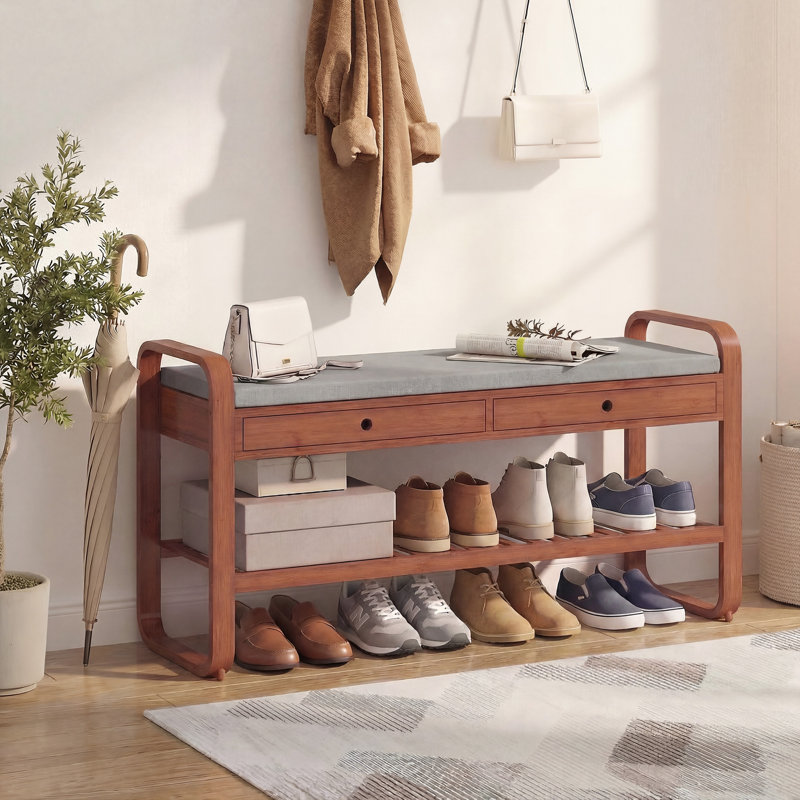 HOMCOM Shoe Bench with 2 Drawers 105 x 33.2 x 55 cm Dark Brown and Grey