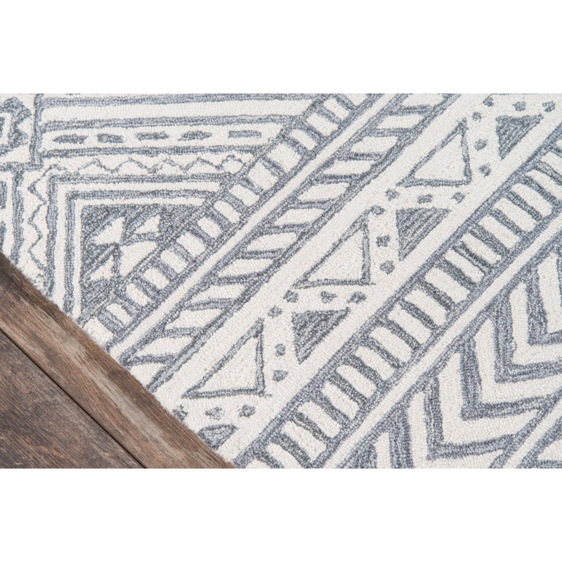 Tapis ivoire / gris en laine fait à la main Adhley, Rectangle 2 pi x 3 pi