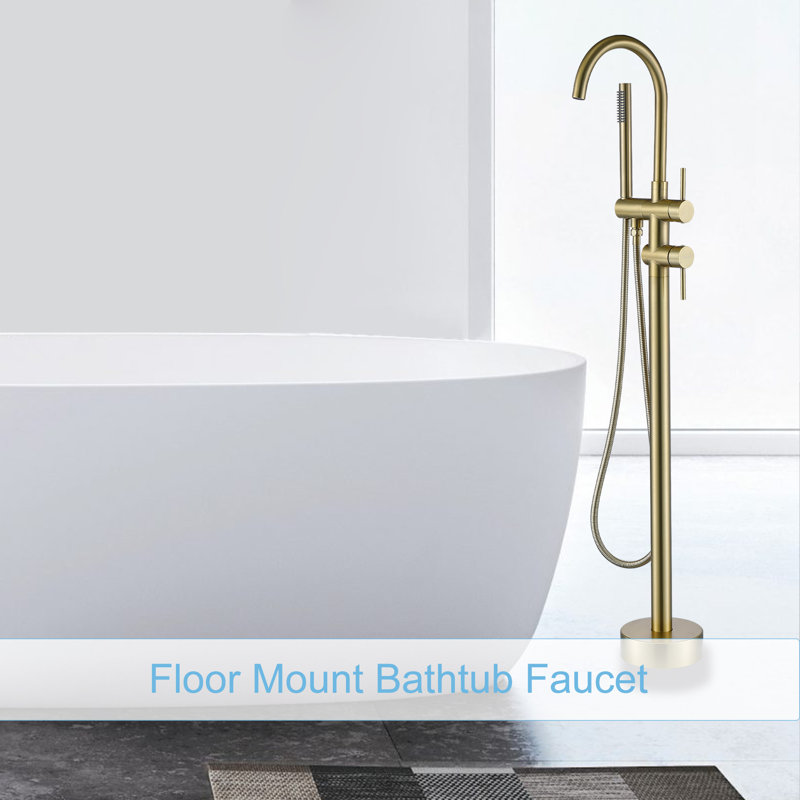 Robinet de baignoire sur pattes à deux poignées, Or brossé