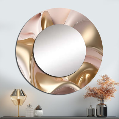 Subtle Sophistication In Exquisite Pink And Gold VI - Liquid Ink Mirror, Modern Decorative Wall Mirror, Printed Metal Art