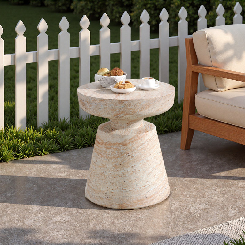 Table d'appoint d'extérieur / d'intérieur en béton léger, Beige