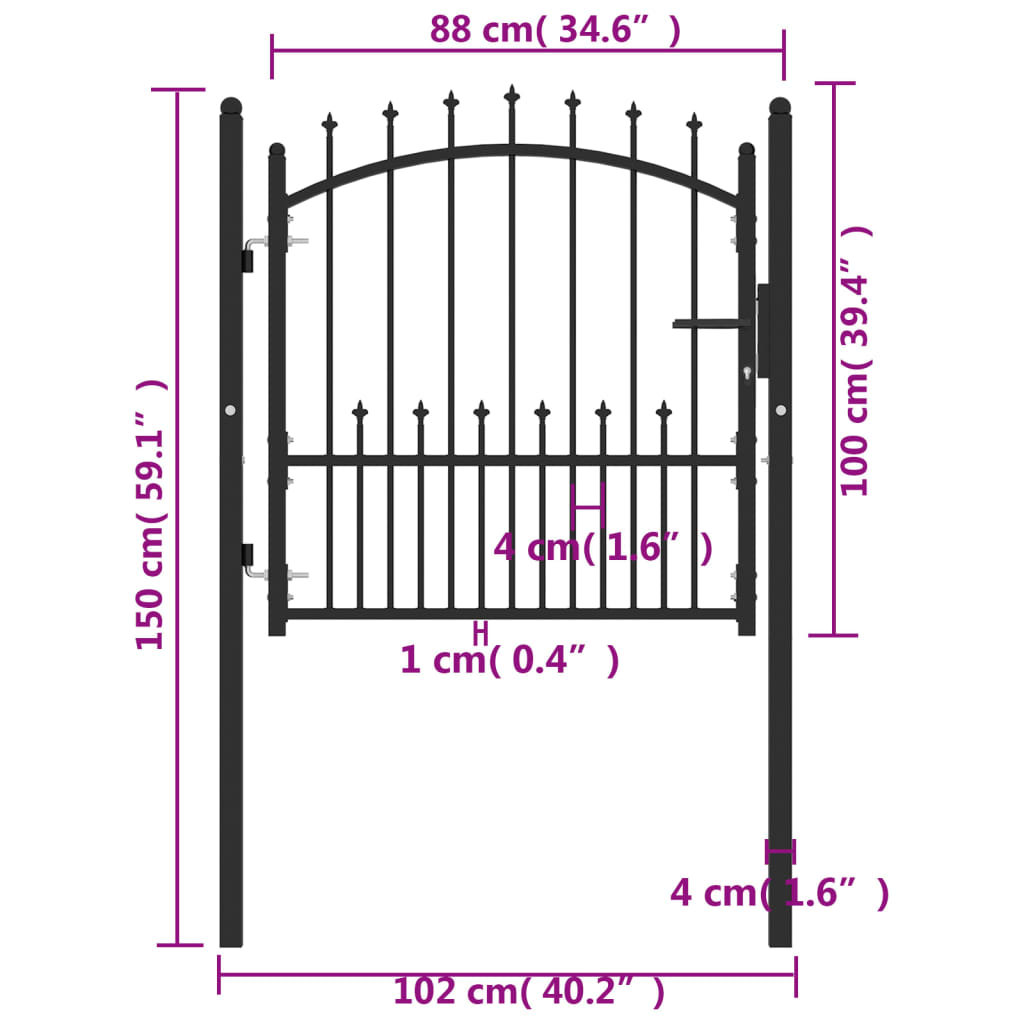 Vidaxl (Black) Fence Gate With Spikes Steel Garden Barrier Green/Black Multi Sizes - Image 2
