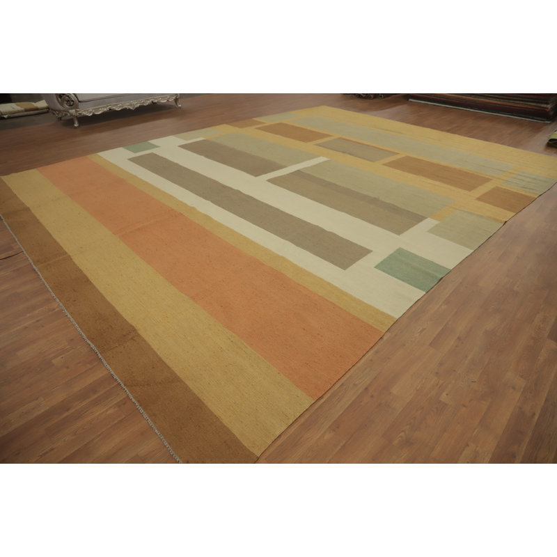 Tapis moderne kilim à teinture végétale 12 x 16