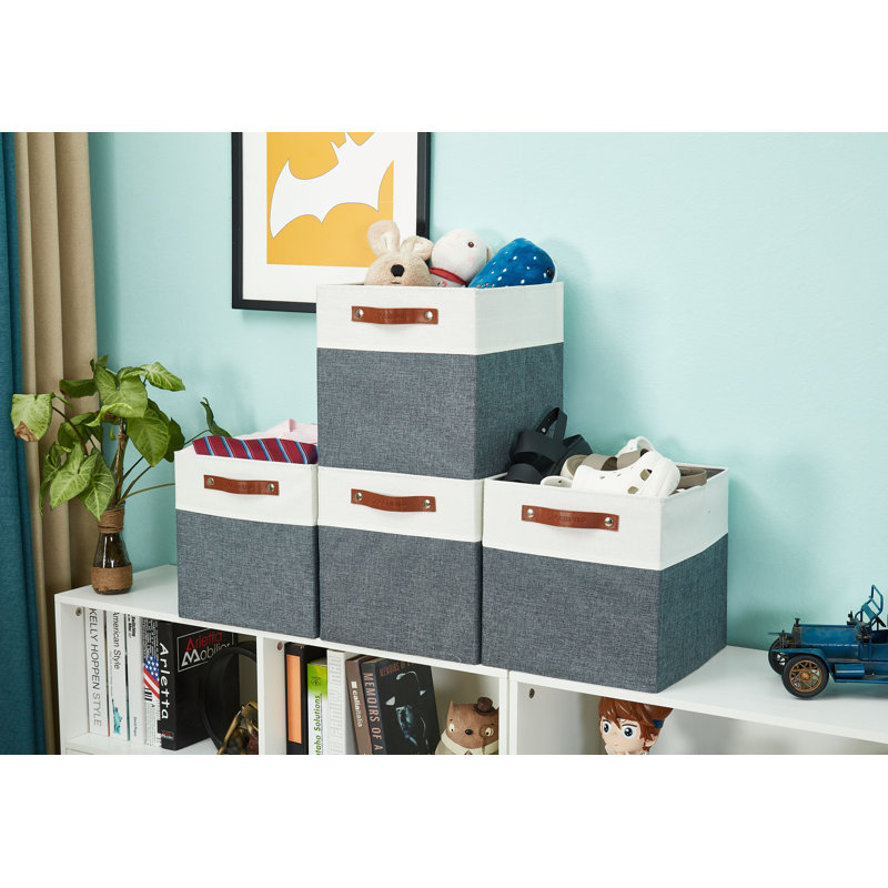 Ensemble de bacs en tissu robuste, Gris ardoise / blanc, H 11 po x l 11 po x P 11 po