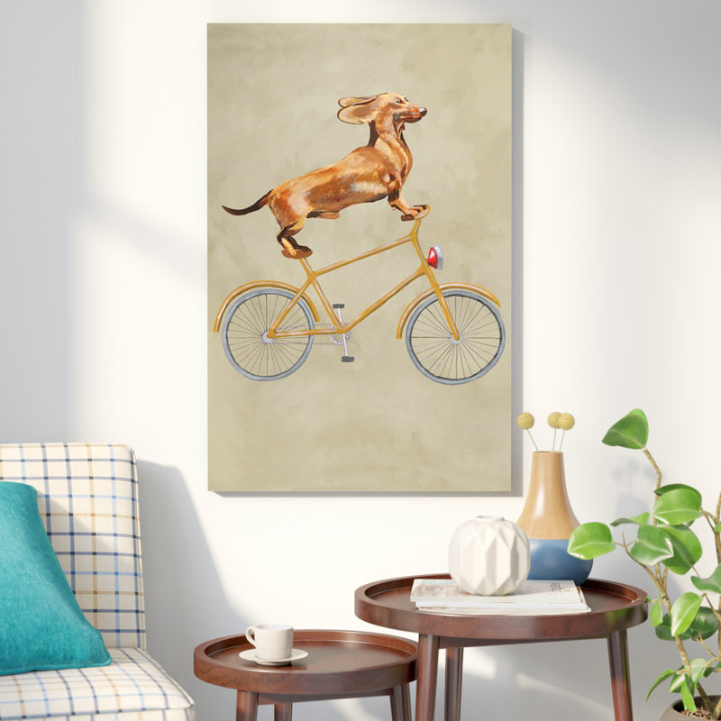 « teckel on bicycle i », reproduction d’art sur toile, H 40 po x l 26 po x P 1,5 po, Toile tendue, Pas de tapis