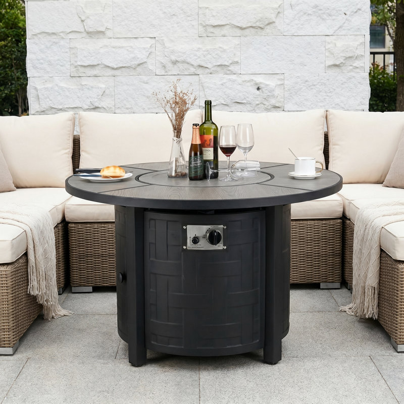 Foyer de table rond 42 po au propane, foyer d'extérieur au gaz à allumage automatique 50 000 BTU avec couvercle amovible et couvercle imperméable, décoration en verre