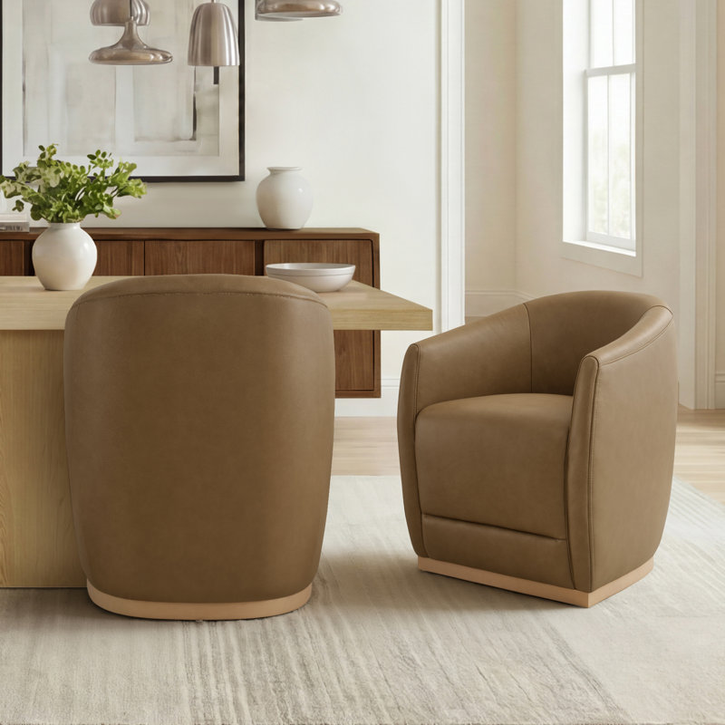 Chaises de baril en cuir véritable à roulettes avec roulettes, Moka
