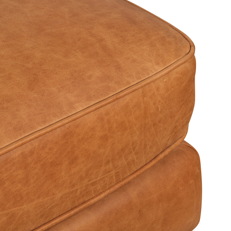 Essex Full-Grain Genuine Leather Ottoman, Tan Genuine Leather