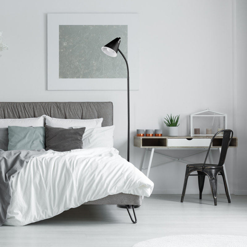 Sleek Arc 59" Matte Black LED Floor Lamp with Adjustable Gooseneck