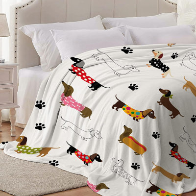 Dachshund Dog Blanket,Personalized Puppy Blanket,Pet Gift for Dog Lovers Mom Dad Cute Dog Paw Prints Soft Flannel Throw Blanket for Bed Sofa Travel Extra Small 60"x80" for Pet