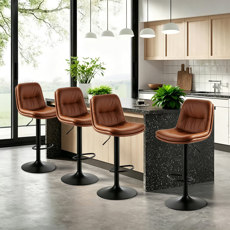 Ensemble de 4 tabourets de bar pivotants à 360 degrés avec sièges rembourrés pour îlot de cuisine, brun, Brun, Set of 4