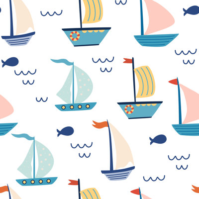 Pattern With Sailing Boats by Alexandra Pavlova - Wrapped Canvas Print