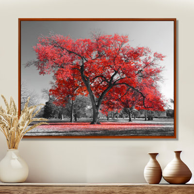 Red Tree on Grey Tone - Tree wall art, Red Tree canvas art print