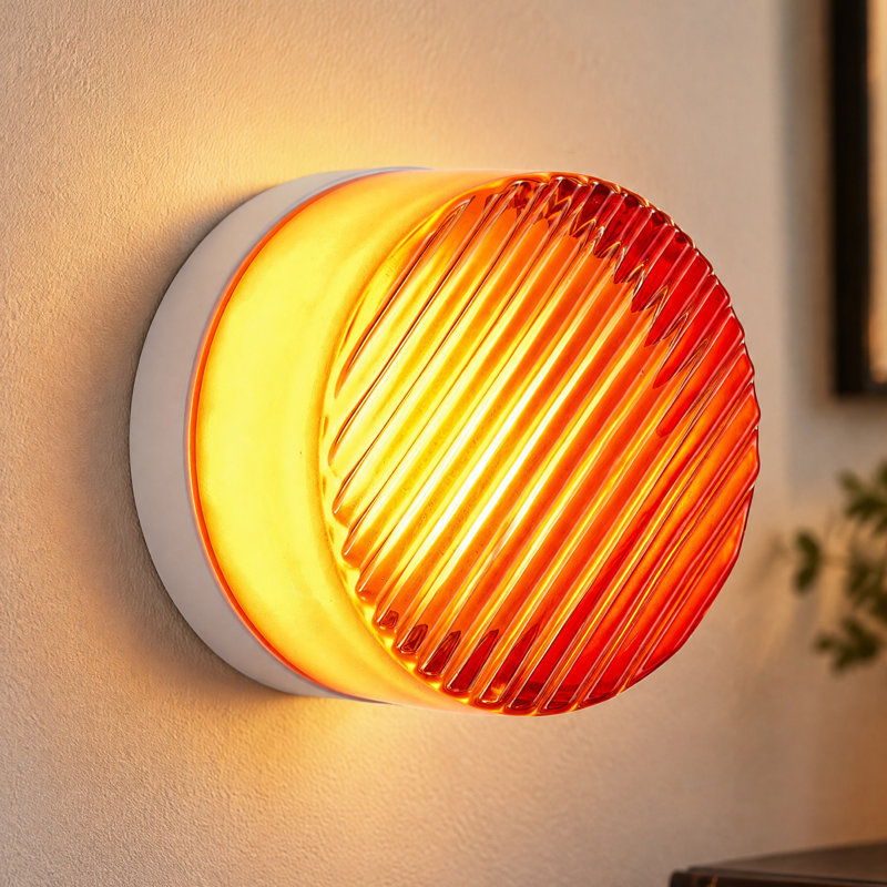 Applique murale moderne à DEL avec abat-jour en verre transparent, Orange - Ribbed