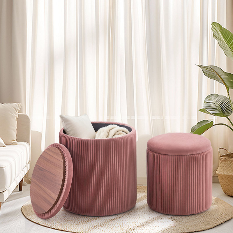 Upholstered Storage Ottoman Set Of 2, Pink