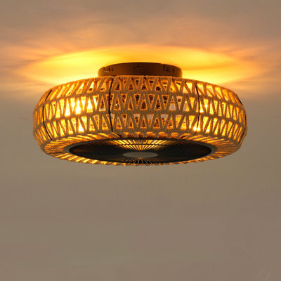 20" Vintage Rope Fan Light With Remote Control 6 Speed Adjustable Airflow Ceiling Fan For Living Room, Bedroom,Kitchen--Not Included Bulbs