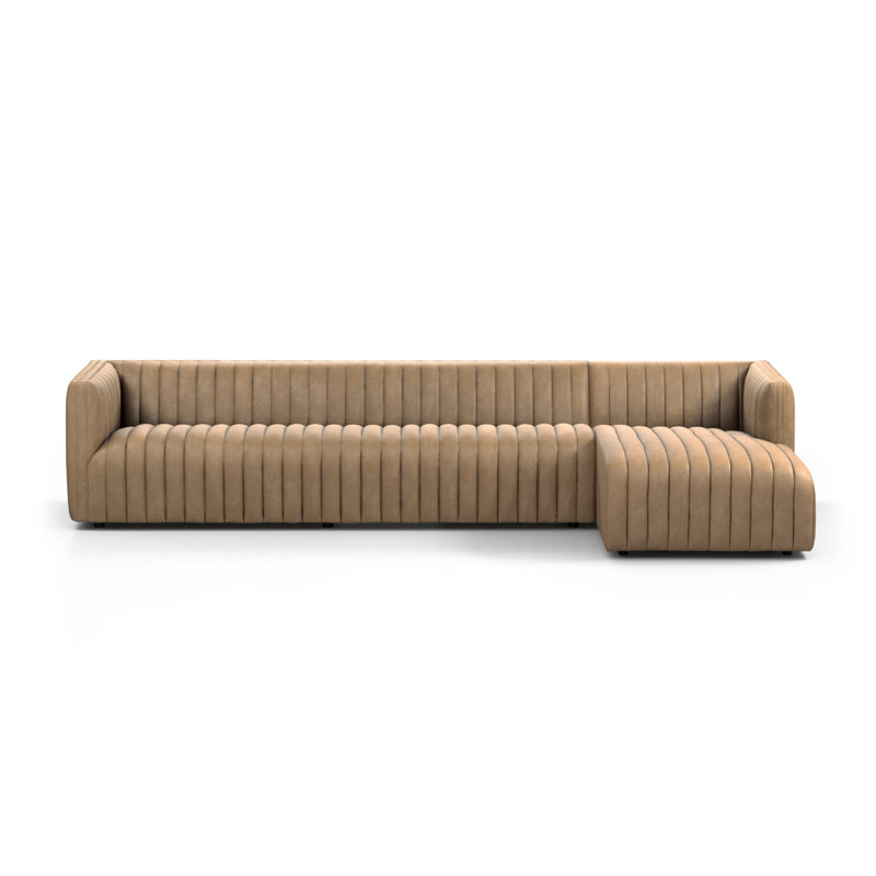 Augustine Chaise Sectional, Palermo Drift Top Grain Leather, Right Hand Facing, 26.5" H x 126" W x 64" D