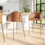 Tabouret de comptoir moderne de 26 po, similicuir brun tabac, structure dorée, patins réglables, dossier confortable à hauteur de cuisine, îlot