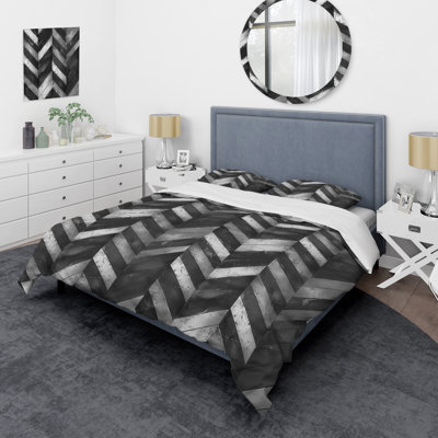 Ensemble de housse de couette transitionnelle noire et grise à chevrons I