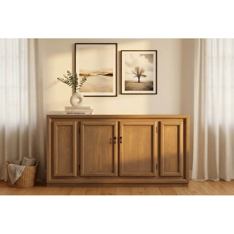 Armoire d'appoint rustique de 65 pouces, buffet et buffet en bois de pin brésilien massif, console de rangement de style campagnard pour salle à manger ou salon, entièrement assemblée