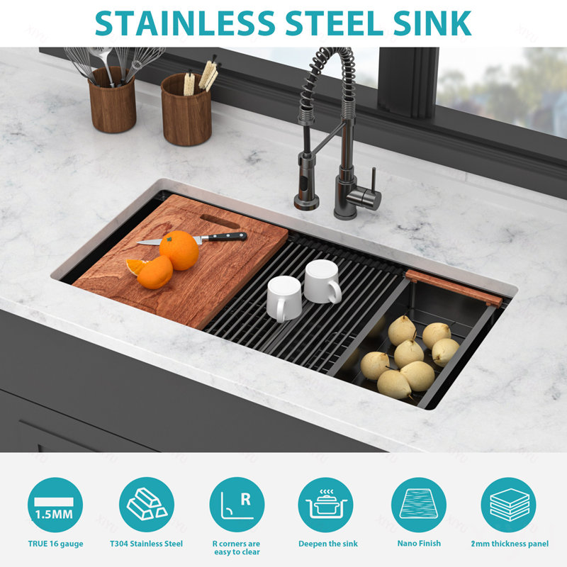 Évier de cuisine à double cuve (50/50) encastrable 36 po x 19 po x 10 po noir bronze industriel avec deux cuves profondes de 10 po