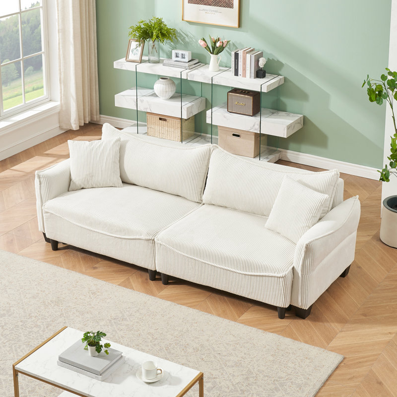 Velours côtelé beige avec structure à ressorts en S - Améliore le confort confortable pour les moments de détente pouvant accueillir 3 personnes