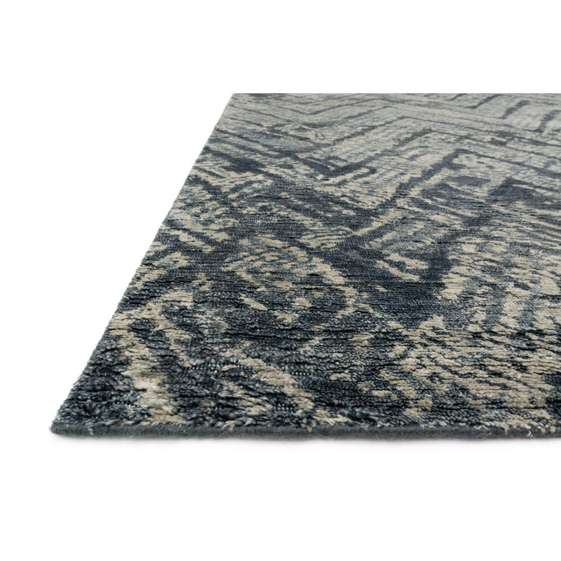 Transcend Chevron Hand-Knotted Ink/Blue Area Rug, Rectangle 2' x 3'