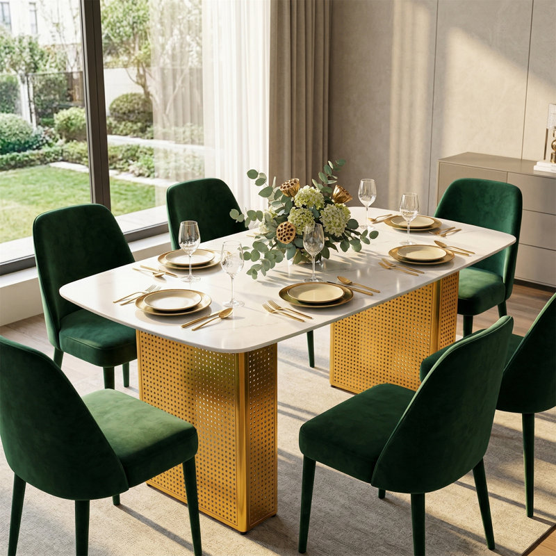 Table de salle à manger Luxury, Blanc, Doré