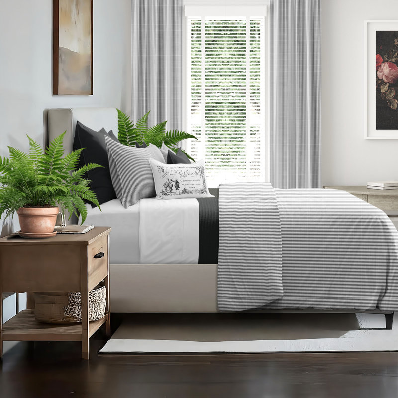 Jaxon Stripe Reversible Cotton Comforter Set, Ebony, Twin Comforter + 2 Standard Shams