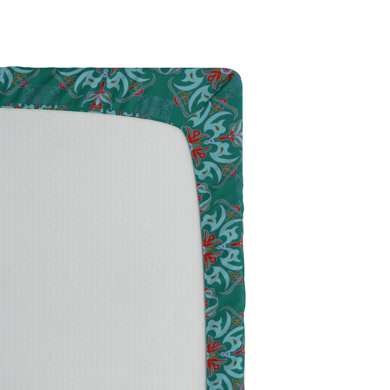 Microfiber Fitted Sheet, Queen Fitted Sheet, Dark Green/Red Floral 3