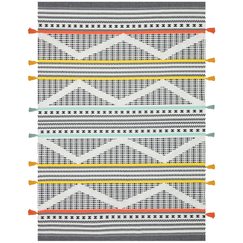 Tapis intérieur / extérieur en coton tissé à la machine Iyleen noir / blanc / jaune / rouge, Rectangle 2 pi 7 po x 4 pi 11 po