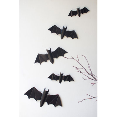 Ensemble de 5 chauves-souris suspendues en métal noir Kalalou - Halloween vieilli, ensemble de 5