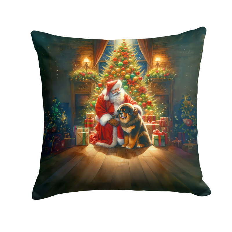 Coussin Tibetal Mastiff and Santa Claus, H 14 po x l 14 po