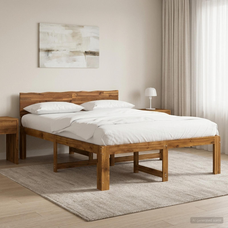 Solid Wood Bed Frame, 140 x 190cm, Natural