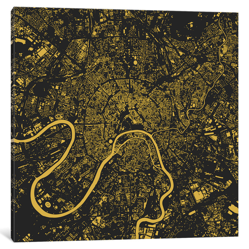 « moscow », impression sur toile tendue en jaune, H 12 po x l 12 po x P 0,75 po, Toile tendue, Pas de tapis