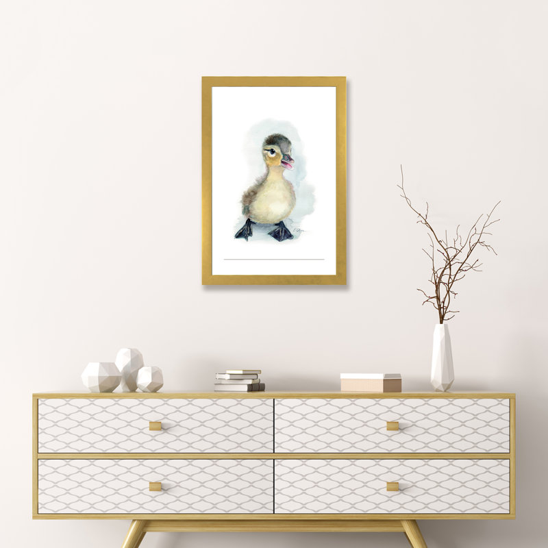 «Baby Duckling», reproduction d'art, Papier encadré doré, Blanc, H 24 po x l 16 po x P 1 po