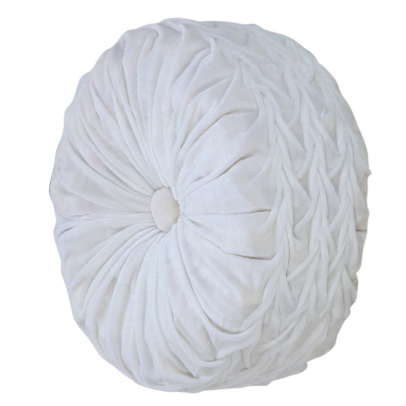 White Round Tufted Velvet Button Pillow