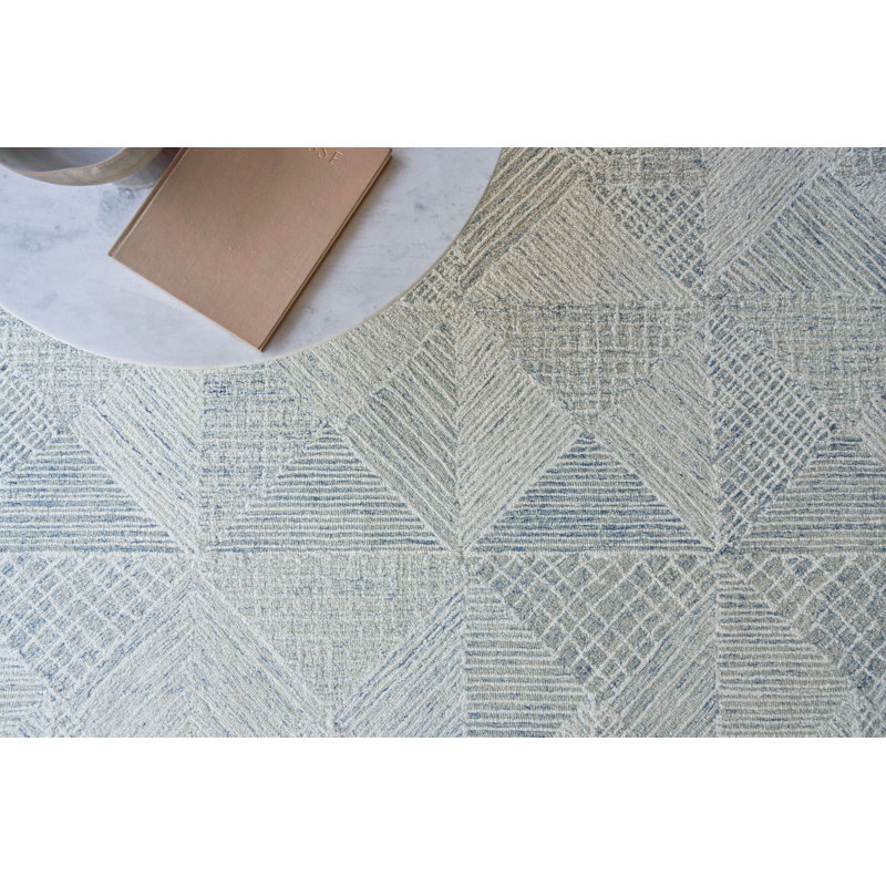 Caprice Geometric Handmade Tufted Area Rug, Light Blue/Ivory, Rectangle 8' x 10'