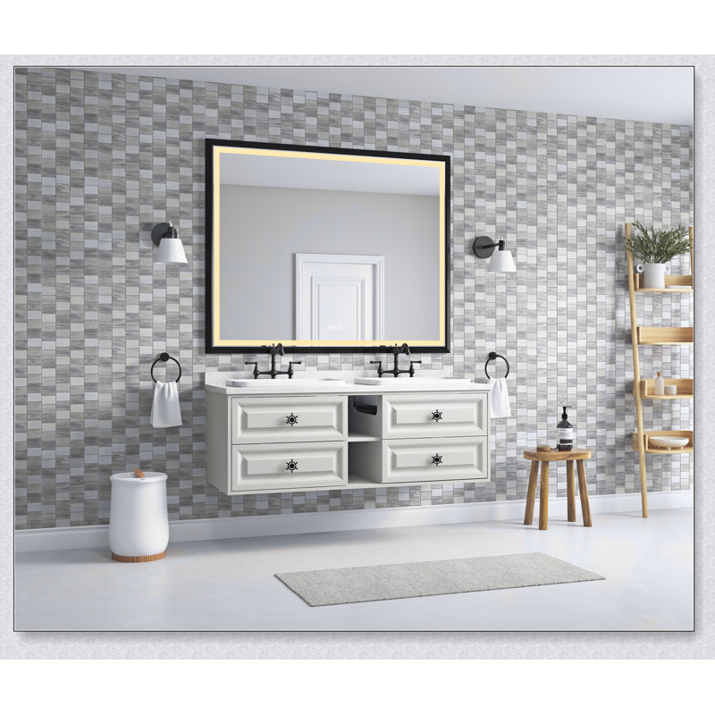 High Lumen LED Lighted Bathroom Mirror With Anti-Fog And Adjustable Lighting, Perfect For Modern Bathrooms And Salons.