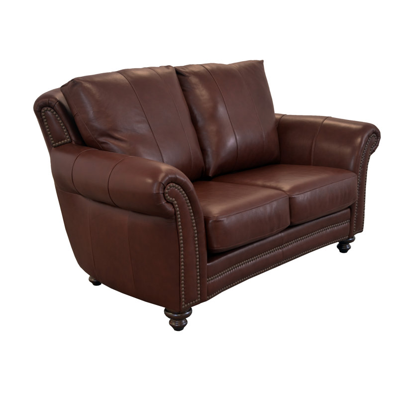 Stephie 68" Genuine Leather Rolled Arm Loveseat, Brompton Brown Genuine Leather
