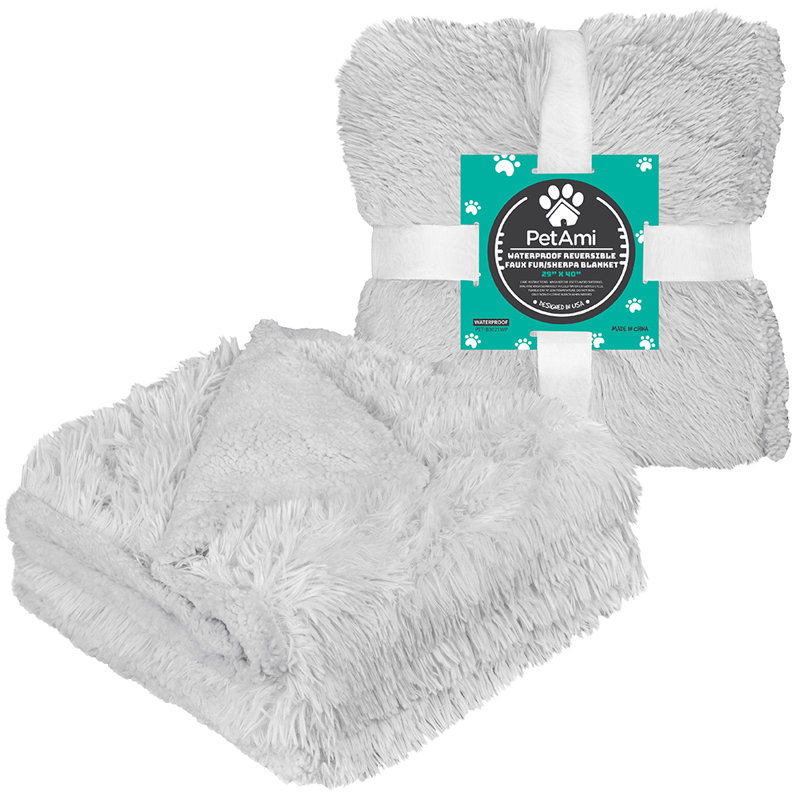 Faux Fur Sherpa Pet Blanket, 29" x 40", Light Gray