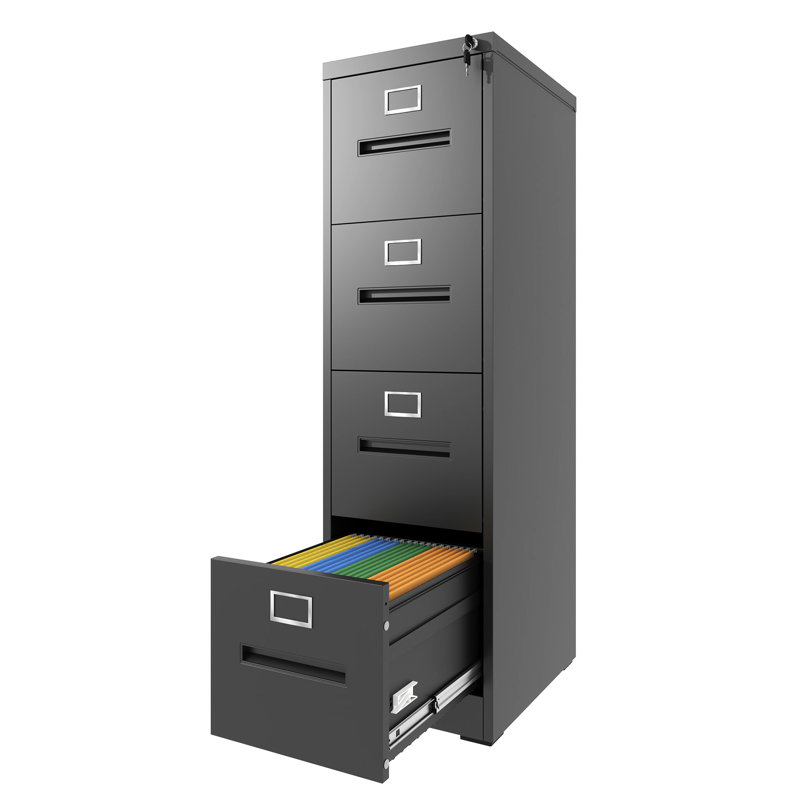 4 tiroirs, classeur vertical, bureau, verrouillé, format A4 légal / lettre, rangement grande capacité, fonctionnement silencieux des tiroirs, assemblage rapide, fermeture à finition noire, thermolaqué