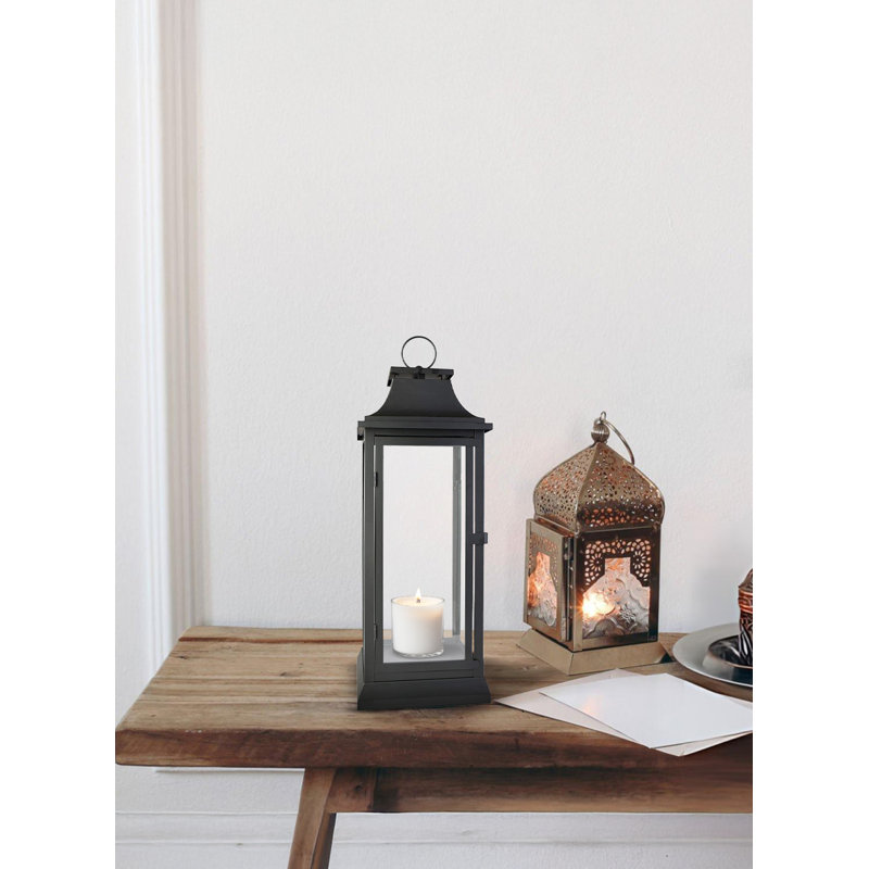 Lanterne de sol d'extérieur en métal et verre, H 25 po x l 9,5 po x P 9,5 po, Noir