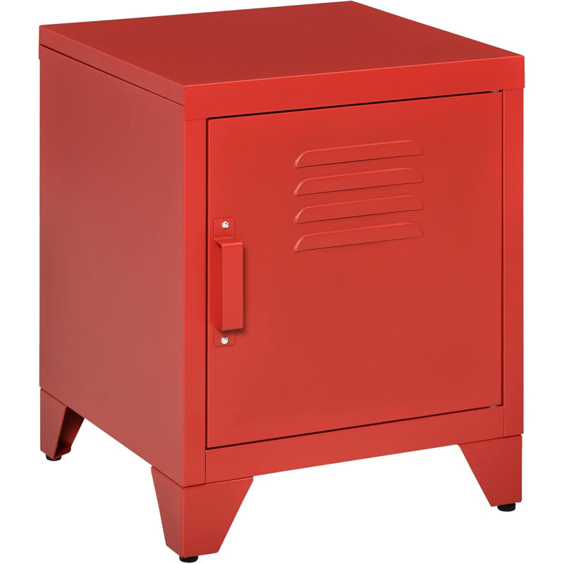 Industrial End Table, Living Room Side Table With Locker-Style Door And Adjustable Shelf