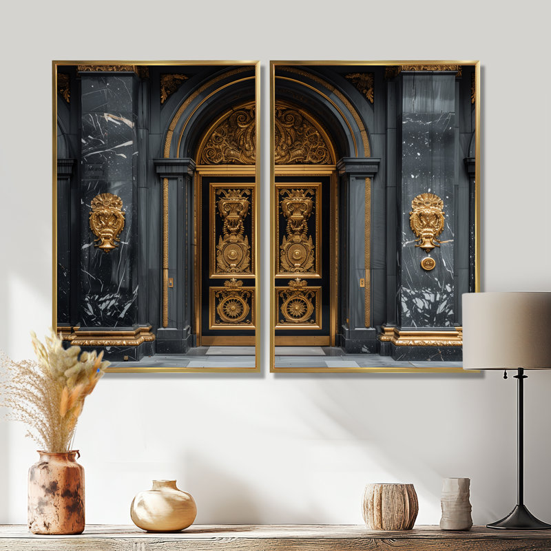Gold Banks Gilded Doors II - Large Banks, reproduction d'art sur toile 2 pièces, Impression encadrée flottante, Doré