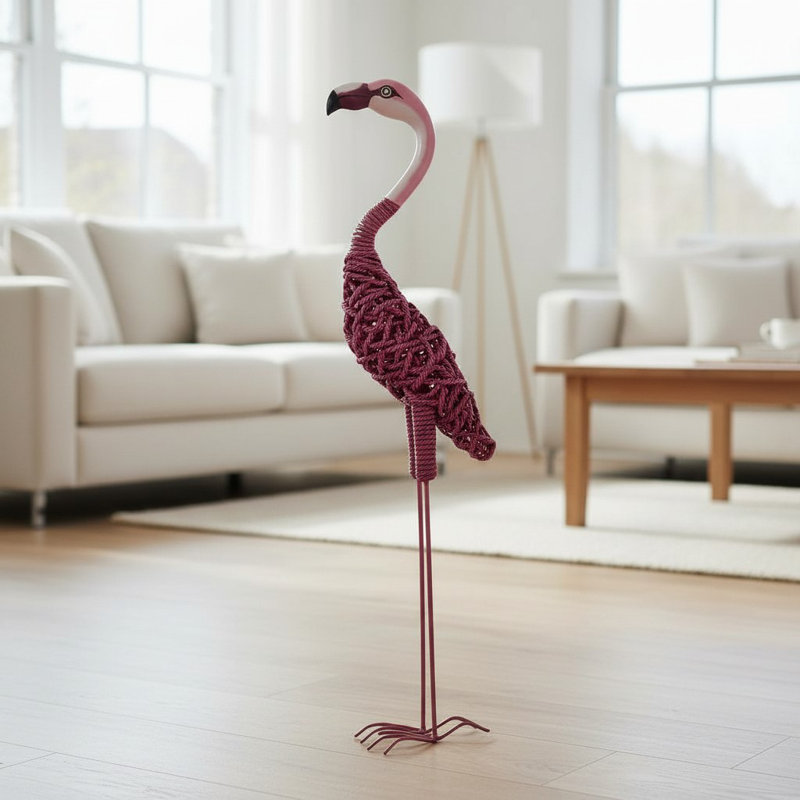 Handmade Seagrass Flamingo Statue - Hand-Painted Freestanding Ornament for Indoor & Outdoor Home and Garden Décor