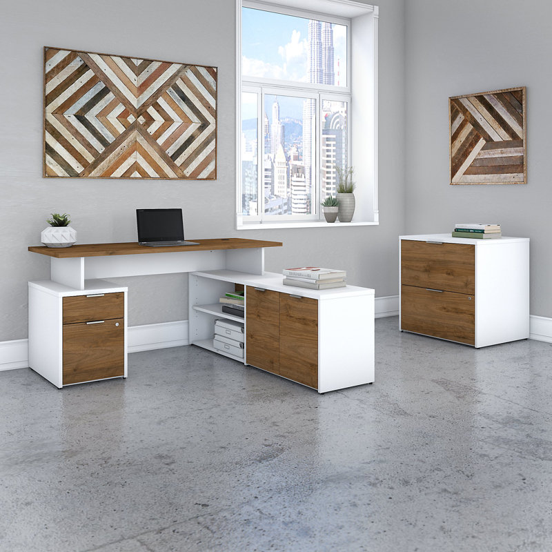 Ensemble de bureau rectangulaire 4 pièces Jamestown, Noyer frais / blanc, H 29,66 po x l 59,69 po x P 59,17 po