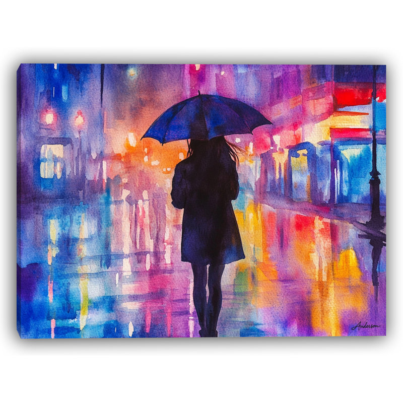 «Cherry Blossom Rain III - Serene Girl under Sakura Trees», art mural, H 16 po x l 24 po